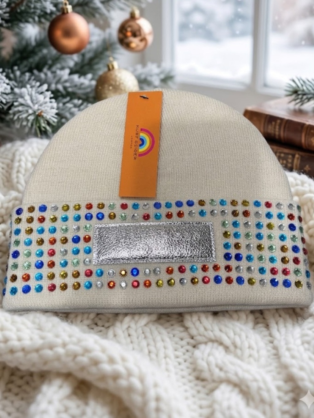 Kurt Geiger London Logo Crystal Cuff Beanie NWT